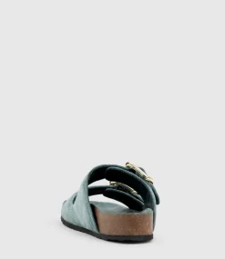 Kori Two Strap Slide On Footbed In Green Suede