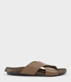 Kumi Crossover Slide On Footbed In Brown