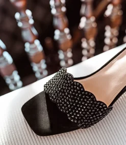 Kyla35 Slide With Crystals In Black Suede