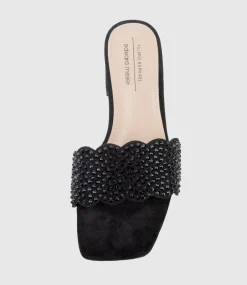 Kyla35 Slide With Crystals In Black Suede