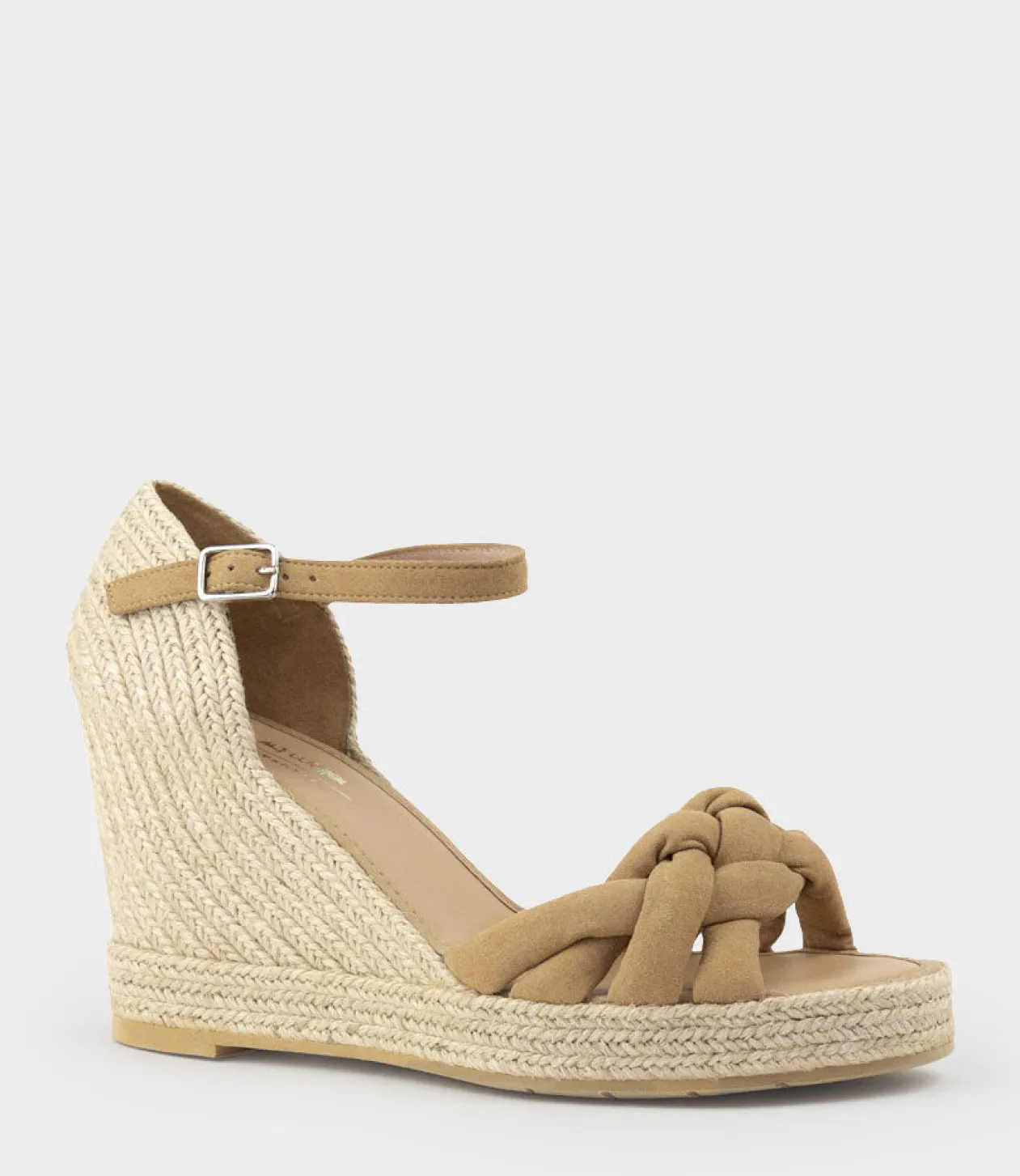 Meena Braided Front Strap Espadrille In Tan Suede