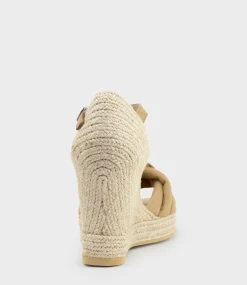 Meena Braided Front Strap Espadrille In Tan Suede