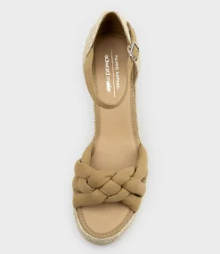 Meena Braided Front Strap Espadrille In Tan Suede