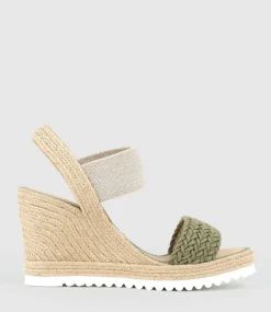 Mercedes Elastic Crochet Espadrille In Khaki
