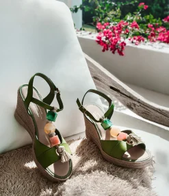 Mille Bauble T Bar High Espadrille In Green