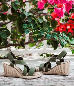 Miria Elastic Crossover Espadrille In Khaki