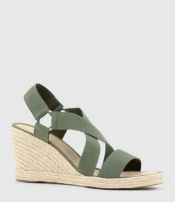 Miria Elastic Crossover Espadrille In Khaki
