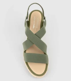 Miria Elastic Crossover Espadrille In Khaki