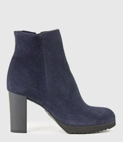 Myranda Rubber Heel Ankle Boot In Navy Suede