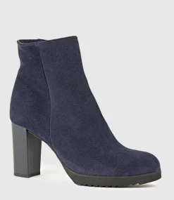 Myranda Rubber Heel Ankle Boot In Navy Suede