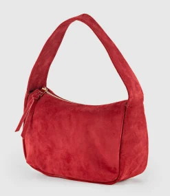 Narina Large Soft Bag In Ruby Suede