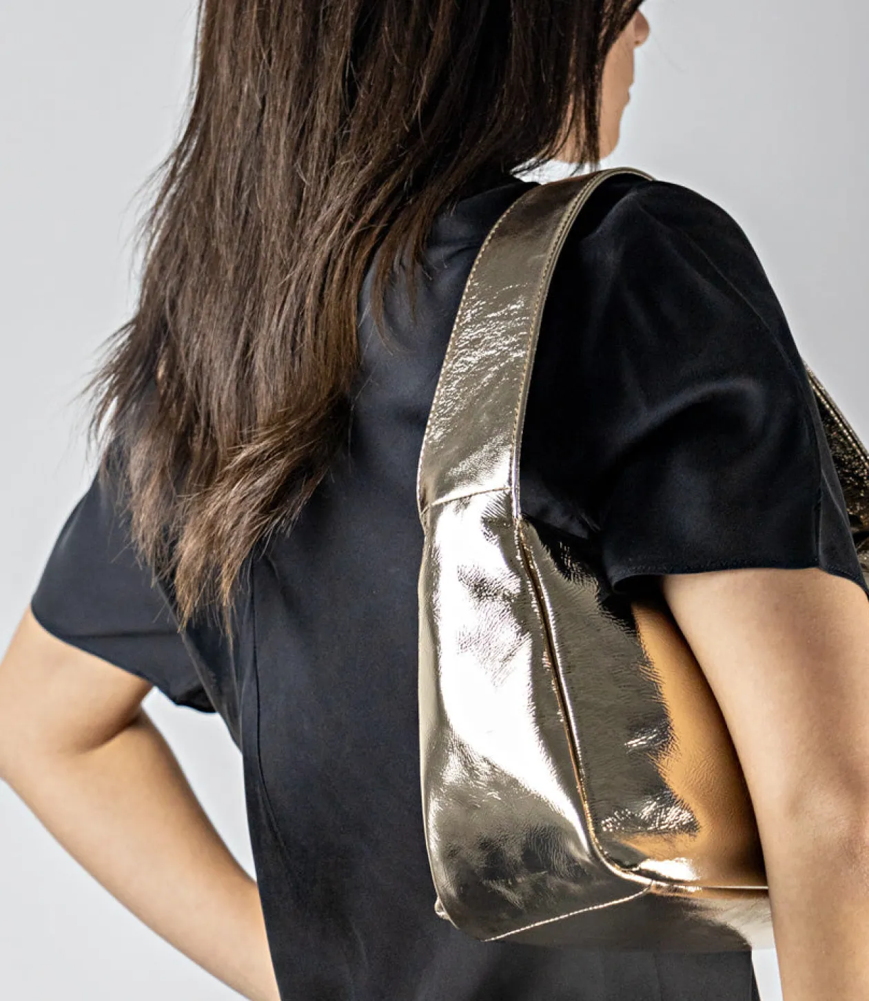 Narina Large Soft Bag In Gold Crush