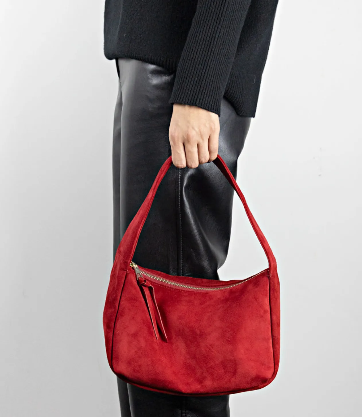 Narina Large Soft Bag In Ruby Suede