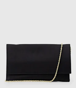 Neve Envelope Clutch In Black Satin