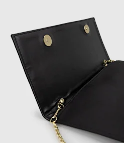 Neve Envelope Clutch In Black Satin