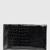 Neve Envelope Clutch In Black Croc
