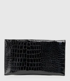 Neve Envelope Clutch In Black Croc