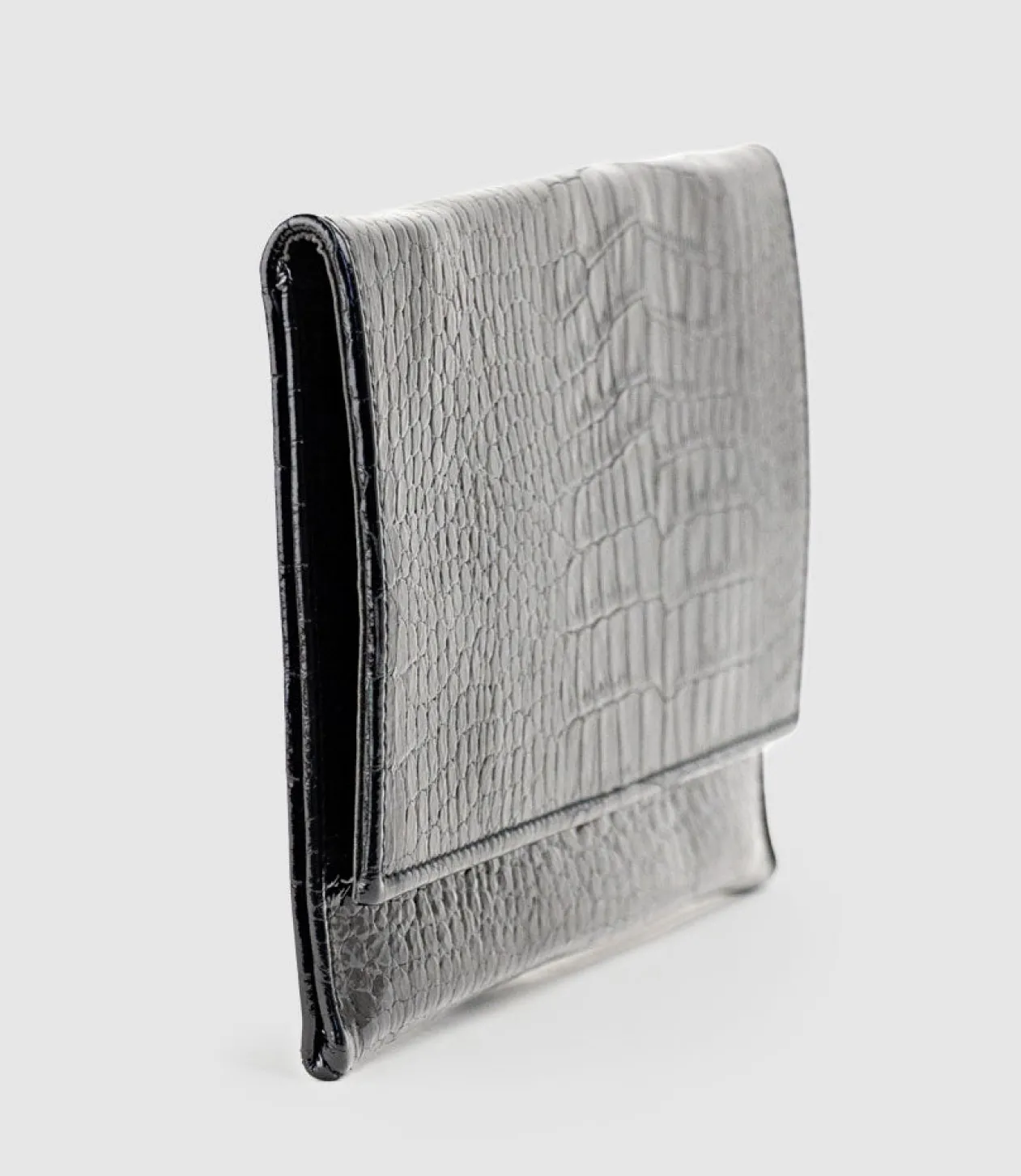 Neve Envelope Clutch In Black Croc