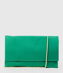 Neve Envelope Clutch In Green Satin