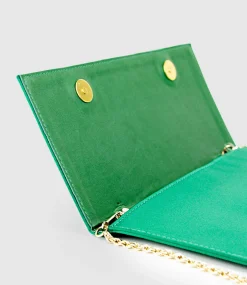 Neve Envelope Clutch In Green Satin