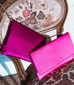Neve Envelope Clutch In Magenta Satin