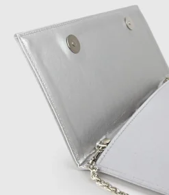 Neve Envelope Clutch In Silver Satin