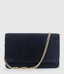 Nya Structured Crossbody Bag In Navy Suede