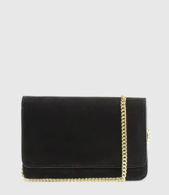 Nya Structured Crossbody Bag In Black Suede