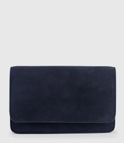 Nya Structured Crossbody Bag In Navy Suede