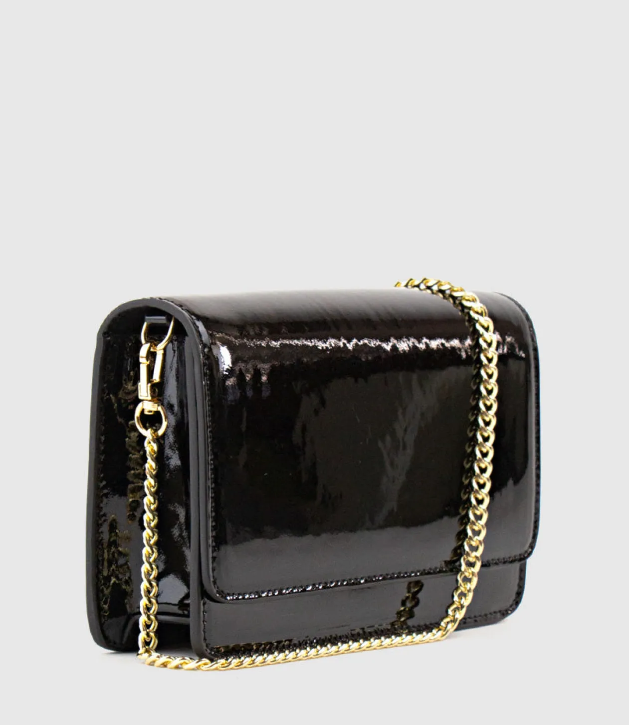 Nya Structured Crossbody Bag In Black Patent