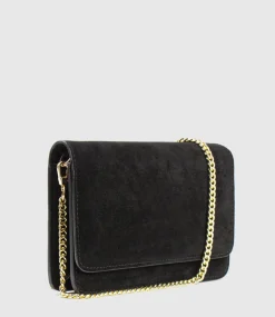 Nya Structured Crossbody Bag In Black Suede