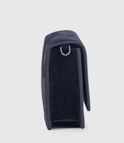 Nya Structured Crossbody Bag In Navy Suede