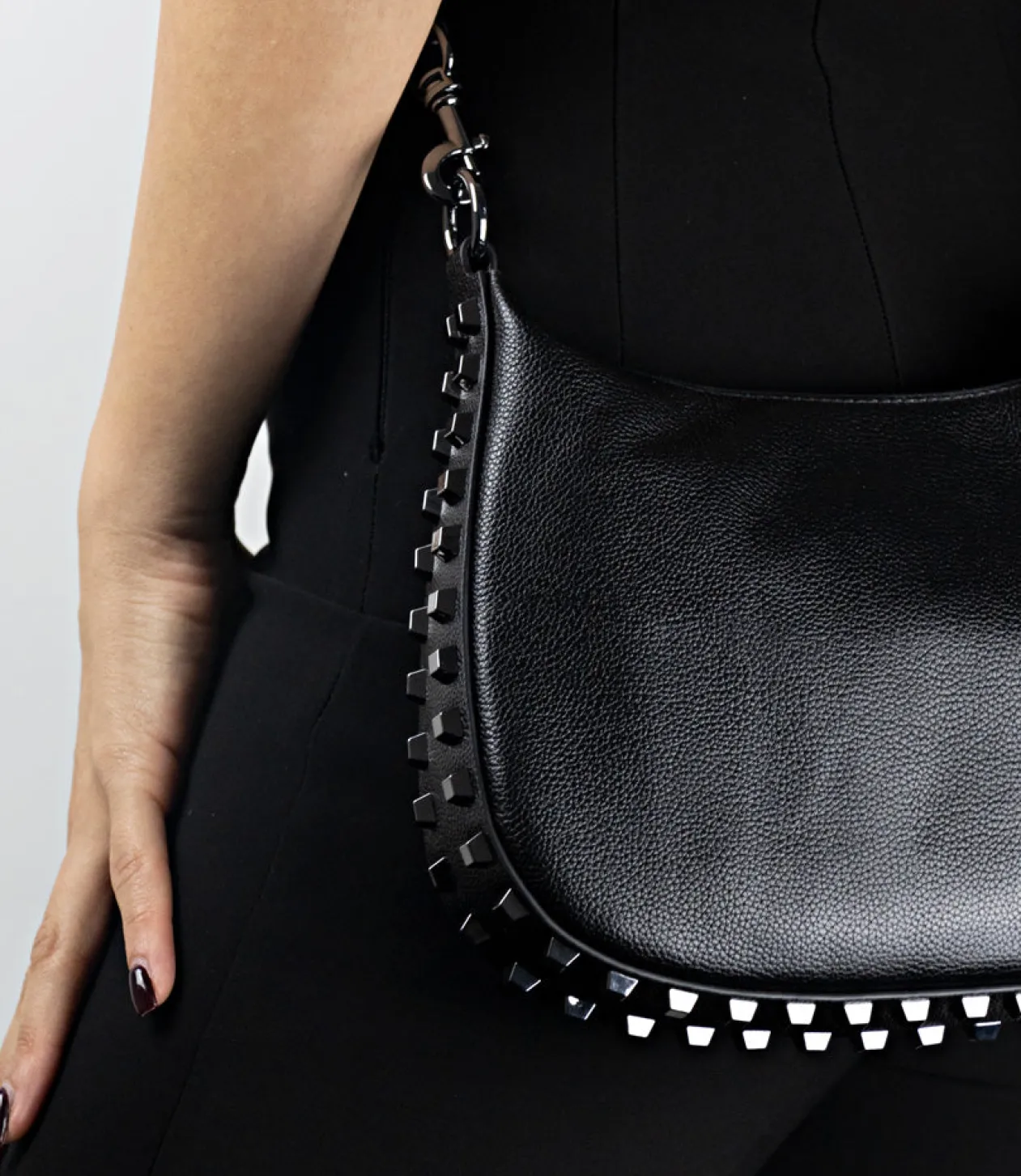 Nylastud Studded Crossbody Bag In Black