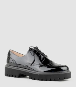 Paige Lace Up On Chunky Sole In Black Patent