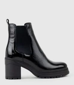 Paxton Chukka Boot On Rubber Heel In Black Patent