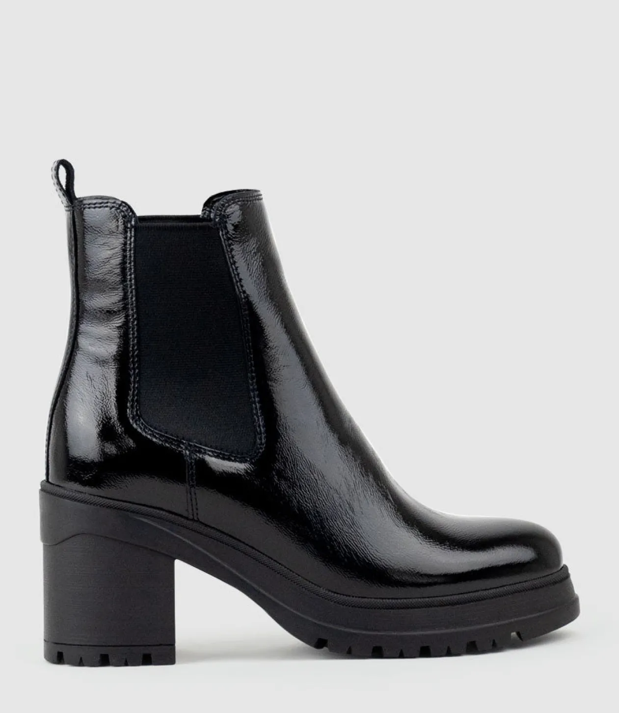 Paxton Chukka Boot On Rubber Heel In Black Patent