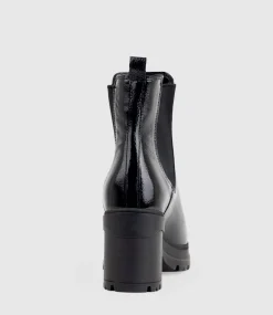 Paxton Chukka Boot On Rubber Heel In Black Patent