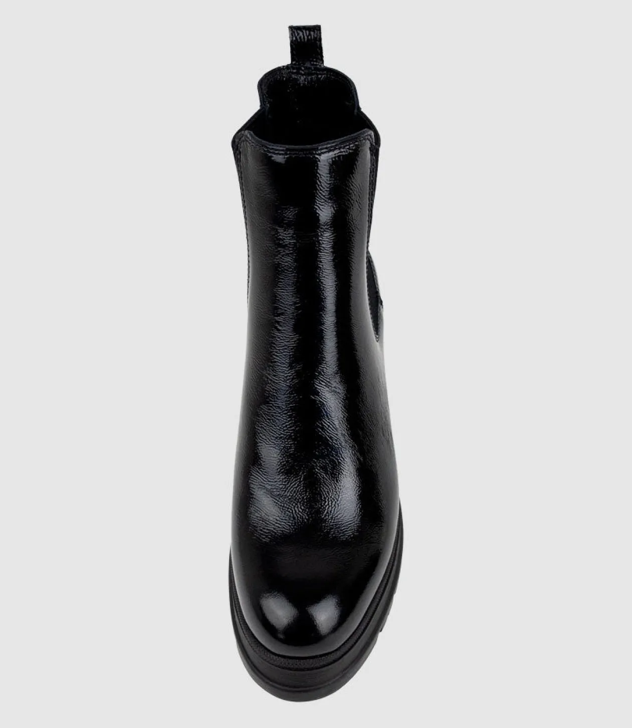 Paxton Chukka Boot On Rubber Heel In Black Patent