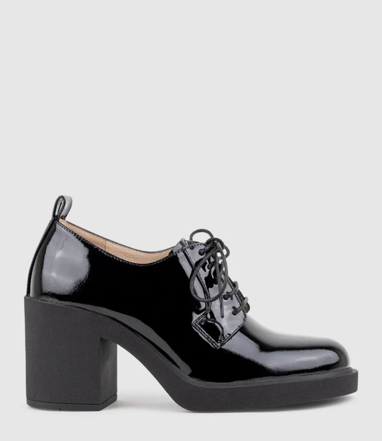 Peyton85 Lace Up On Unit In Black Patent