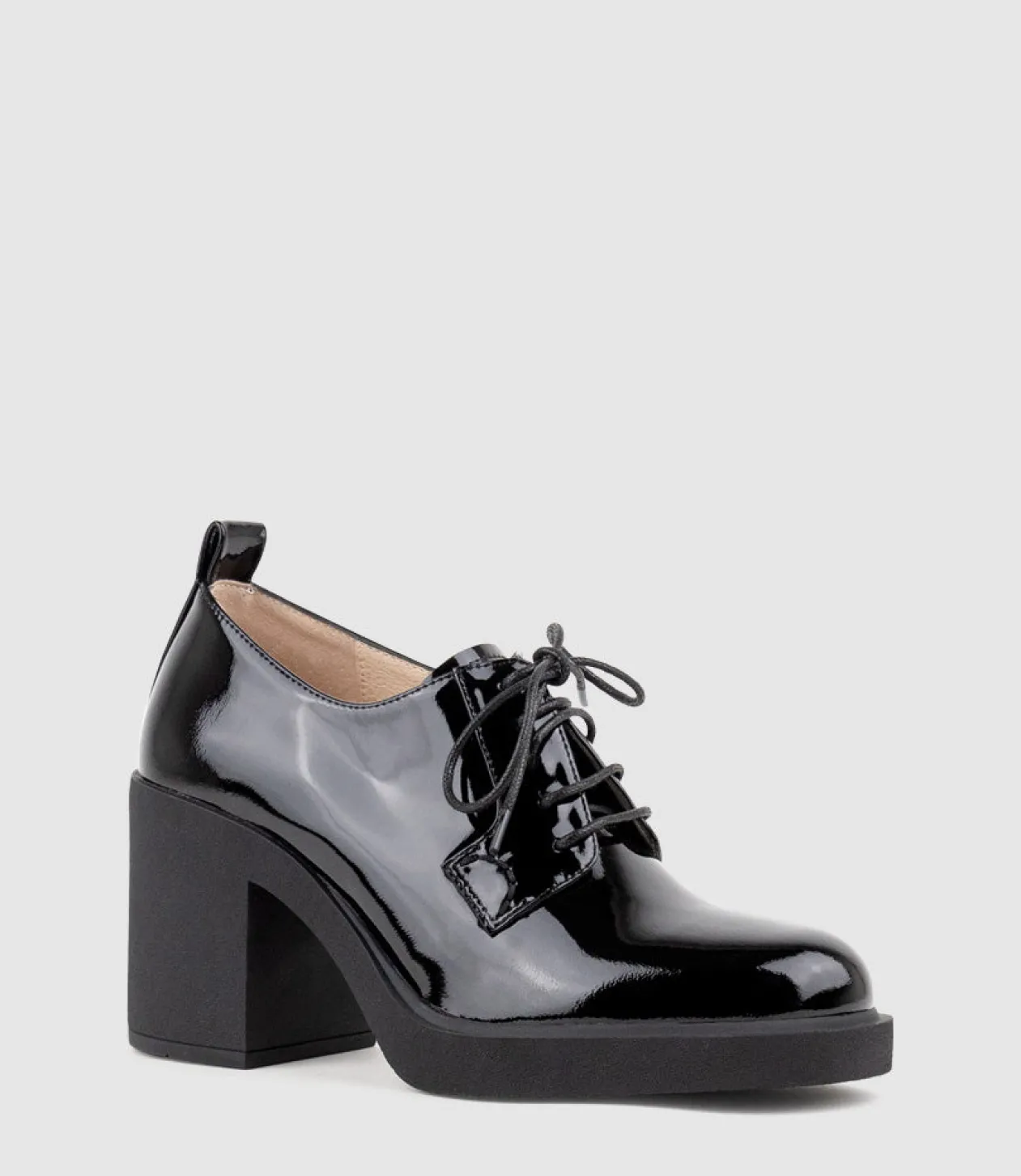 Peyton85 Lace Up On Unit In Black Patent