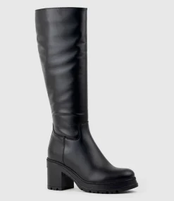 Primrose Knee Boot On Rubber Heel In Black