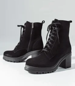 Prunella Lace Up On Rubber Heel In Black Suede