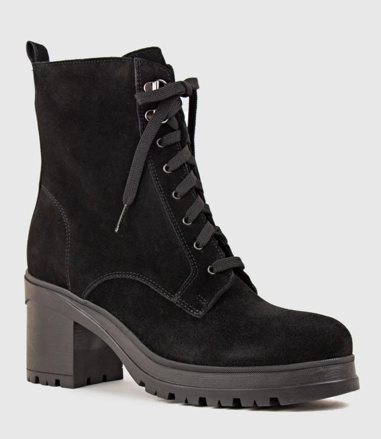 Prunella Lace Up On Rubber Heel In Black Suede
