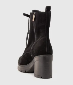 Prunella Lace Up On Rubber Heel In Black Suede