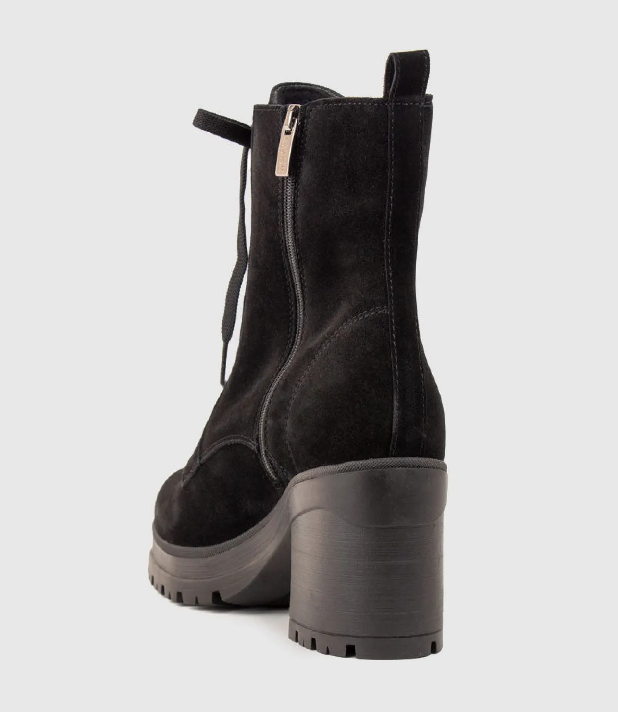 Prunella Lace Up On Rubber Heel In Black Suede