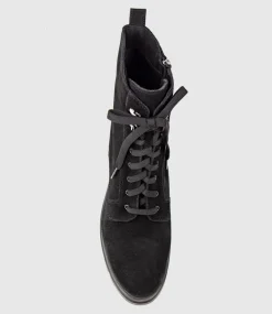 Prunella Lace Up On Rubber Heel In Black Suede