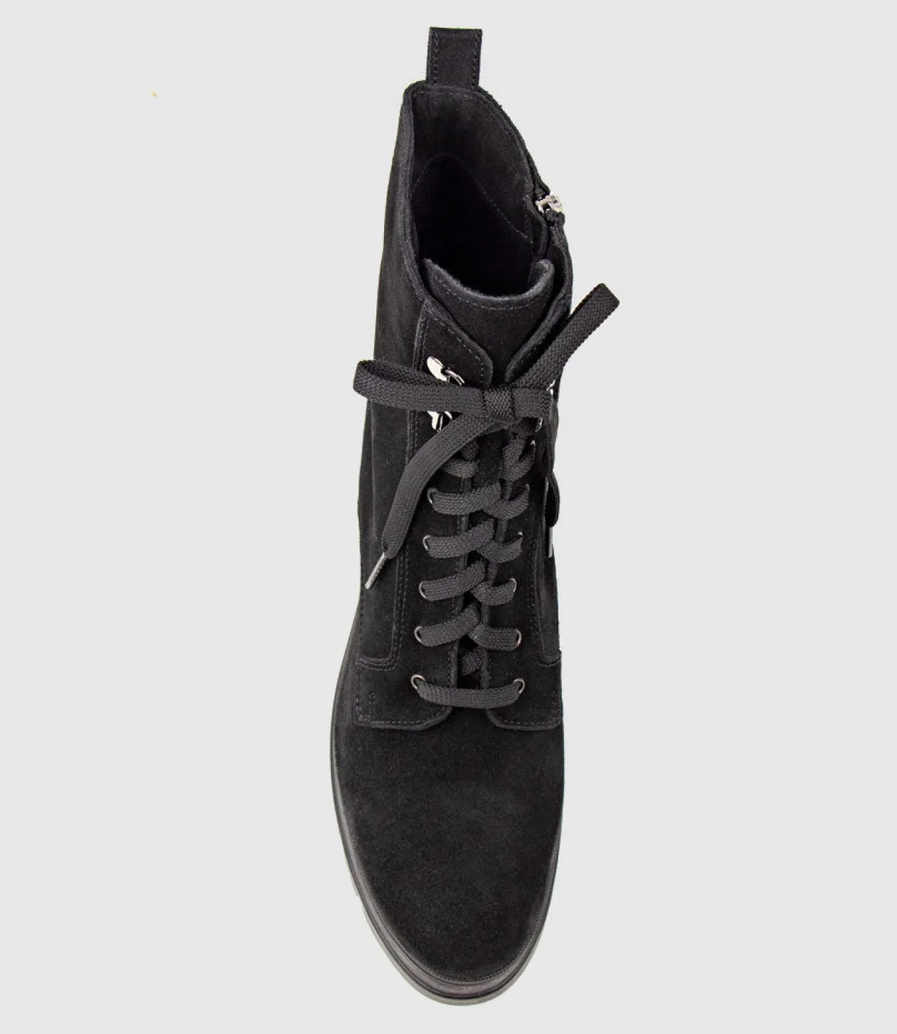 Prunella Lace Up On Rubber Heel In Black Suede