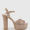 Ramona125 Inverted Crossover Platform Sandal In Nude Suede