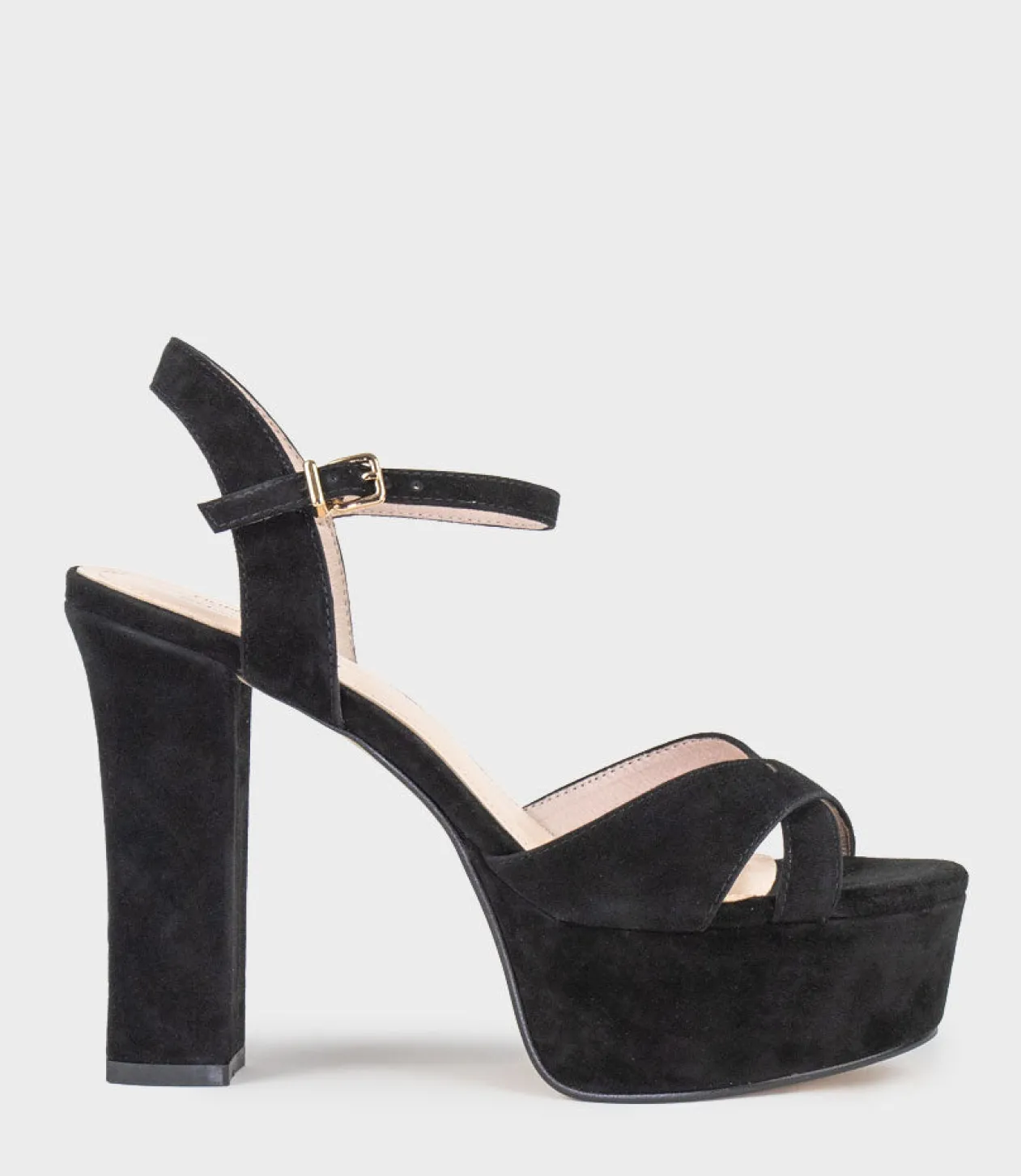 Ramona125 Inverted Crossover Platform Sandal In Black Suede