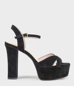 Ramona125 Inverted Crossover Platform Sandal In Black Suede